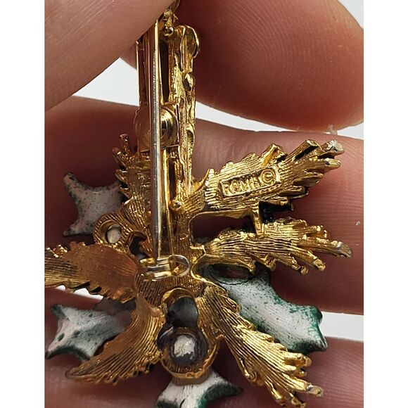 Vintage Christmas Candle Brooch Pin Enamel with Rhinestone Flame Signed Roma 2in - Picture 3 of 4